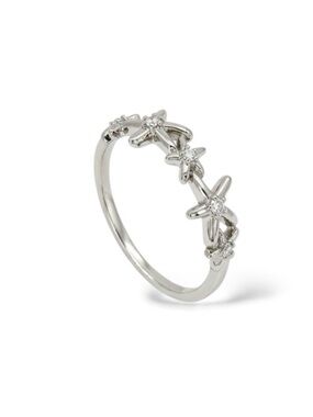 Platinum Plated Starfish CZ Ring | Dainty Ocean-Inspired Silver Tone Band